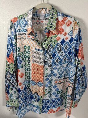 NWT Chico Button Down Floral Blouse L/S Size 2 V1